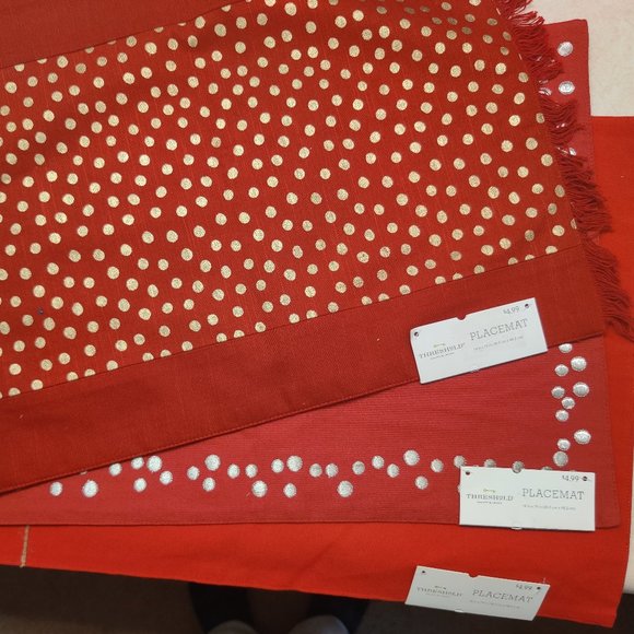 Threshold Red and Gold Table Placemats - Set of 3 - Picture 1 of 9